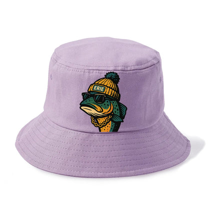 Erie Lake Trout wearing Erie beanie with pom pom and wayfarer sunglasses - Bucket Hat - Purple