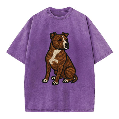 American Staffordshire Terrier - Brindle embroidered pose - Vintage T-shirt - Purple