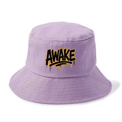Bold typography design - "AWAKE" - conscious, aware, alert - Bucket Hat - Purple