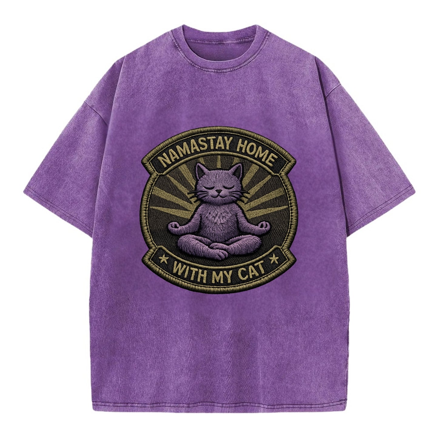 NAMASTAY HOME WITH MY CAT - yoga cat in purple , introvert cat - Vintage T-shirt - Purple