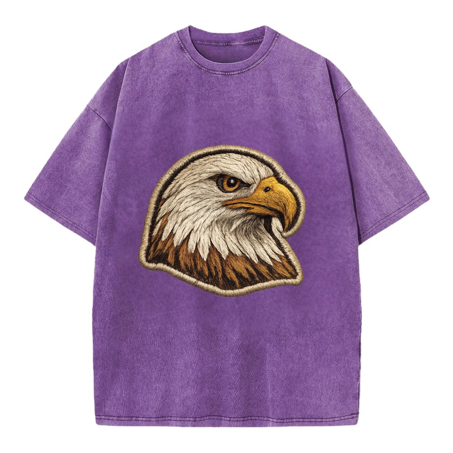 EAGLE HEAD PROFILE - majestic bald eagle in brown, white and gold , American pride - Vintage T-shirt - Purple