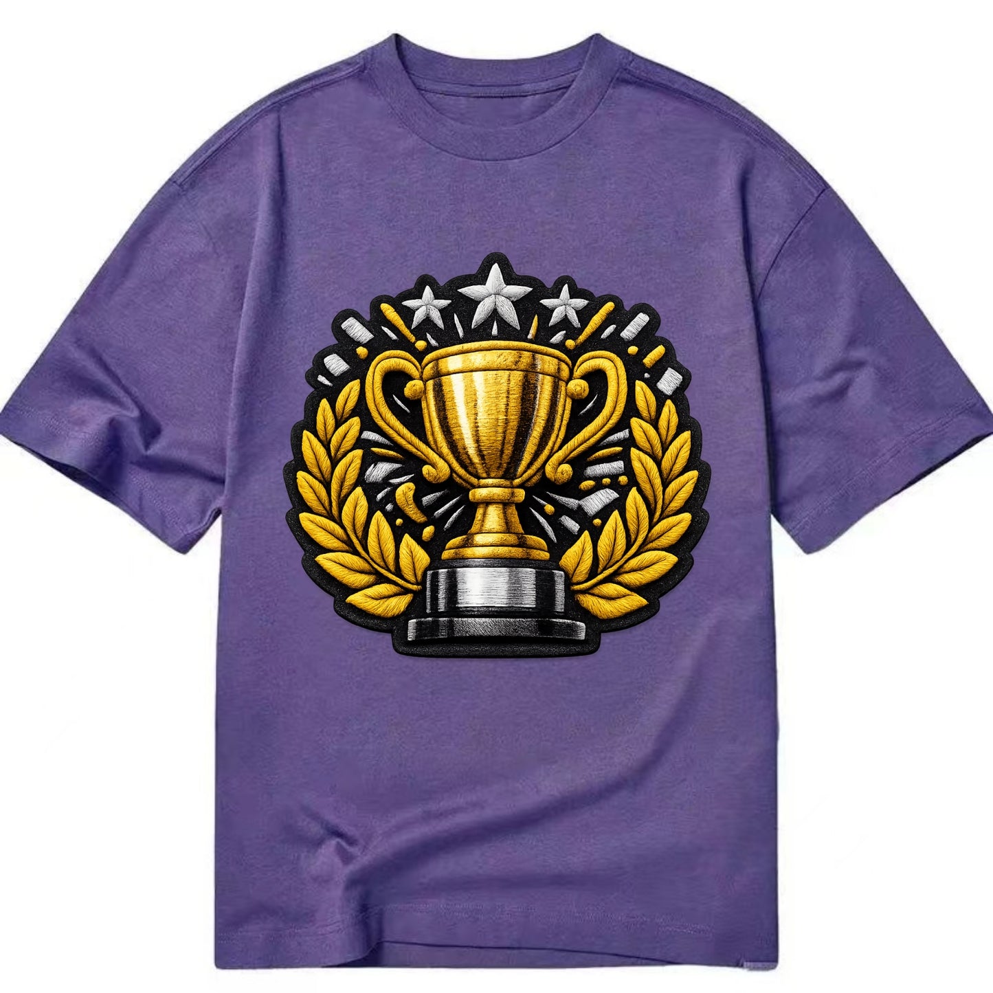 Embroidered patch design - CHAMPIONSHIP TROPHY - golden trophy cup with laurels - Classic T-shirt - Purple