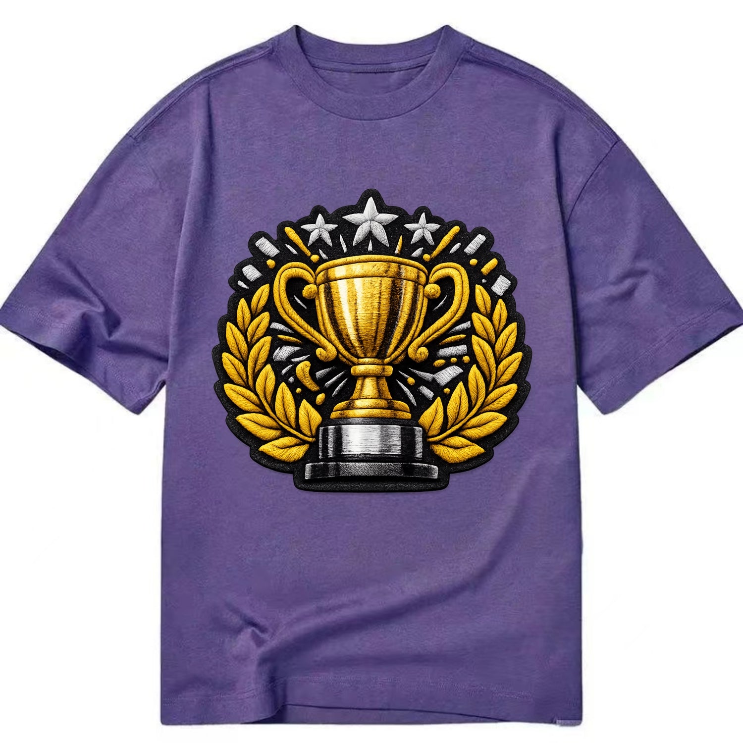 Embroidered patch design - CHAMPIONSHIP TROPHY - golden trophy cup with laurels - Classic T-shirt - Purple