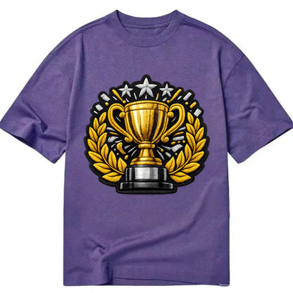 Embroidered patch design - CHAMPIONSHIP TROPHY - golden trophy cup with laurels - Classic T-shirt - Purple