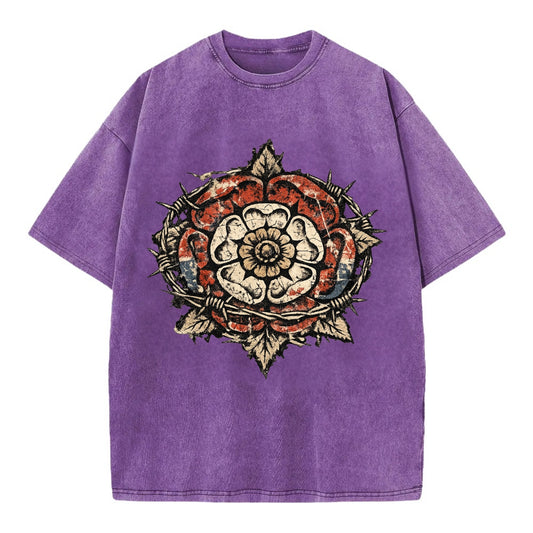 THORNED ROSE | Tudor rose with thorns | Barbed wire integration | Beautiful - Vintage T-shirt - Purple