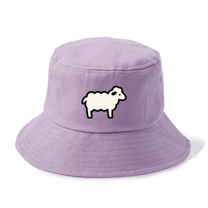 Sheep - White fluffy wool flat side profile - Bucket Hat - Purple