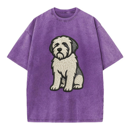 Polish Lowland Sheepdog - White and gray - Vintage T-shirt - Purple