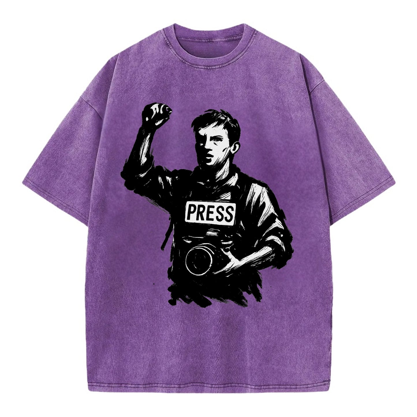 Journalist with camera - press freedom ink painting - Vintage T-shirt - Purple