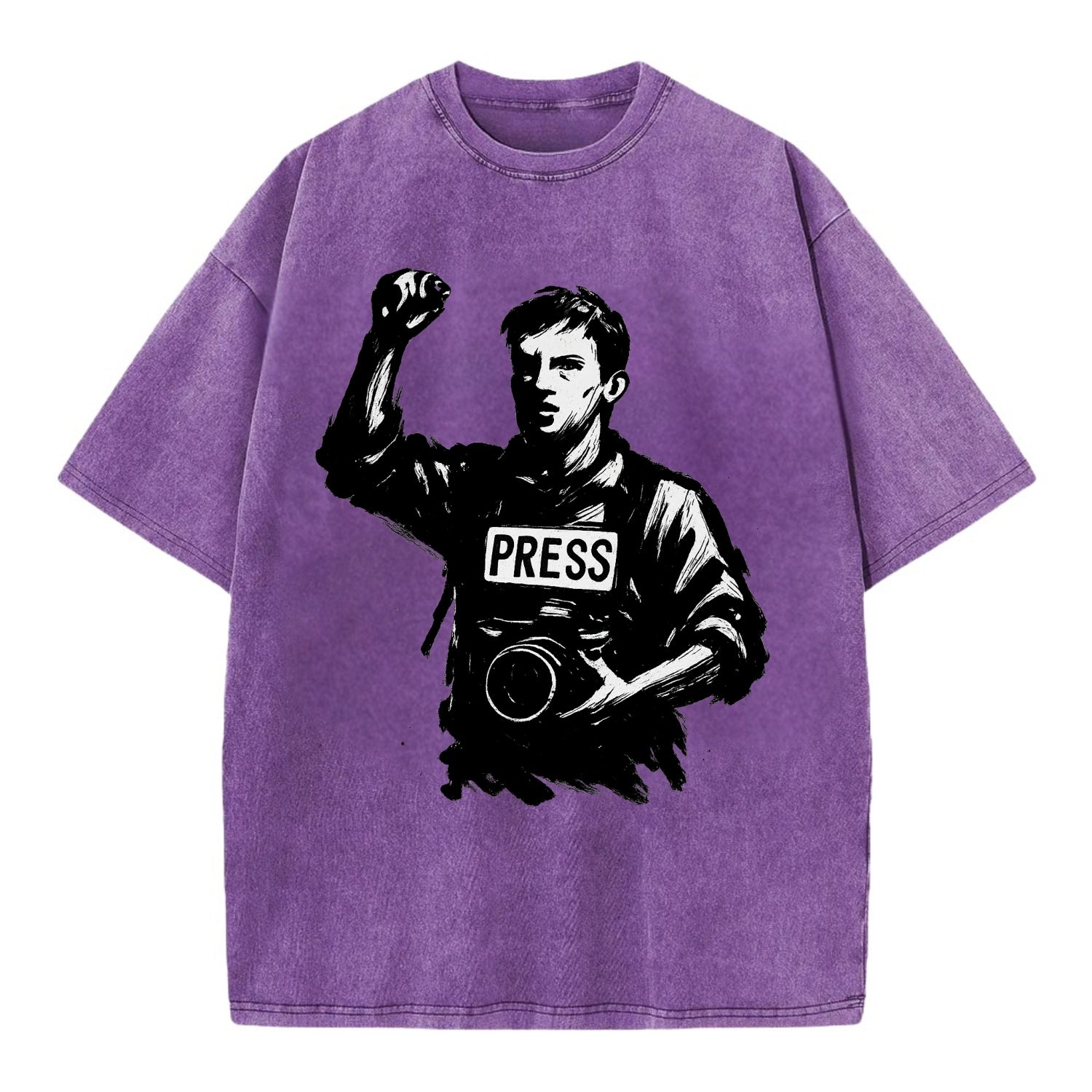 Journalist with camera - press freedom ink painting - Vintage T-shirt - Purple