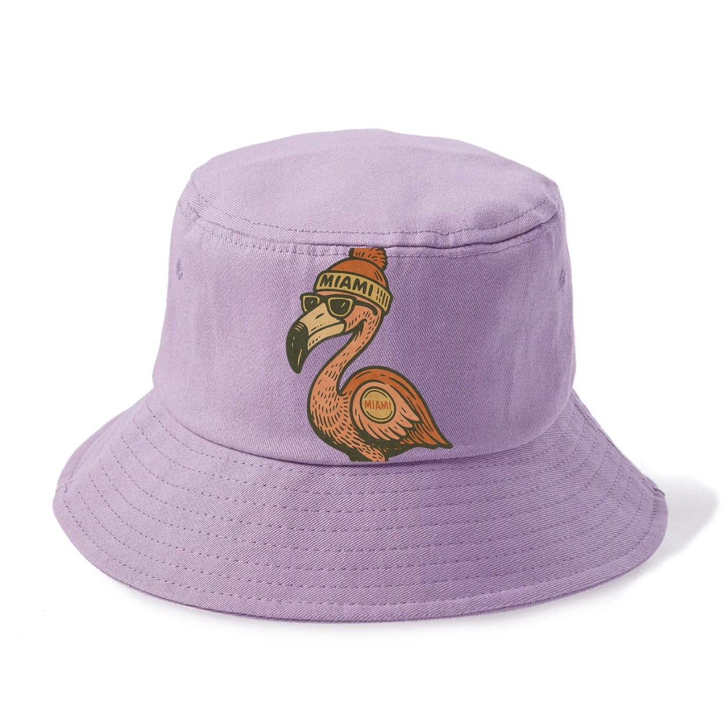 Miami Flamingo wearing Miami beanie with pom pom and wayfarer sunglasses - Bucket Hat - Purple