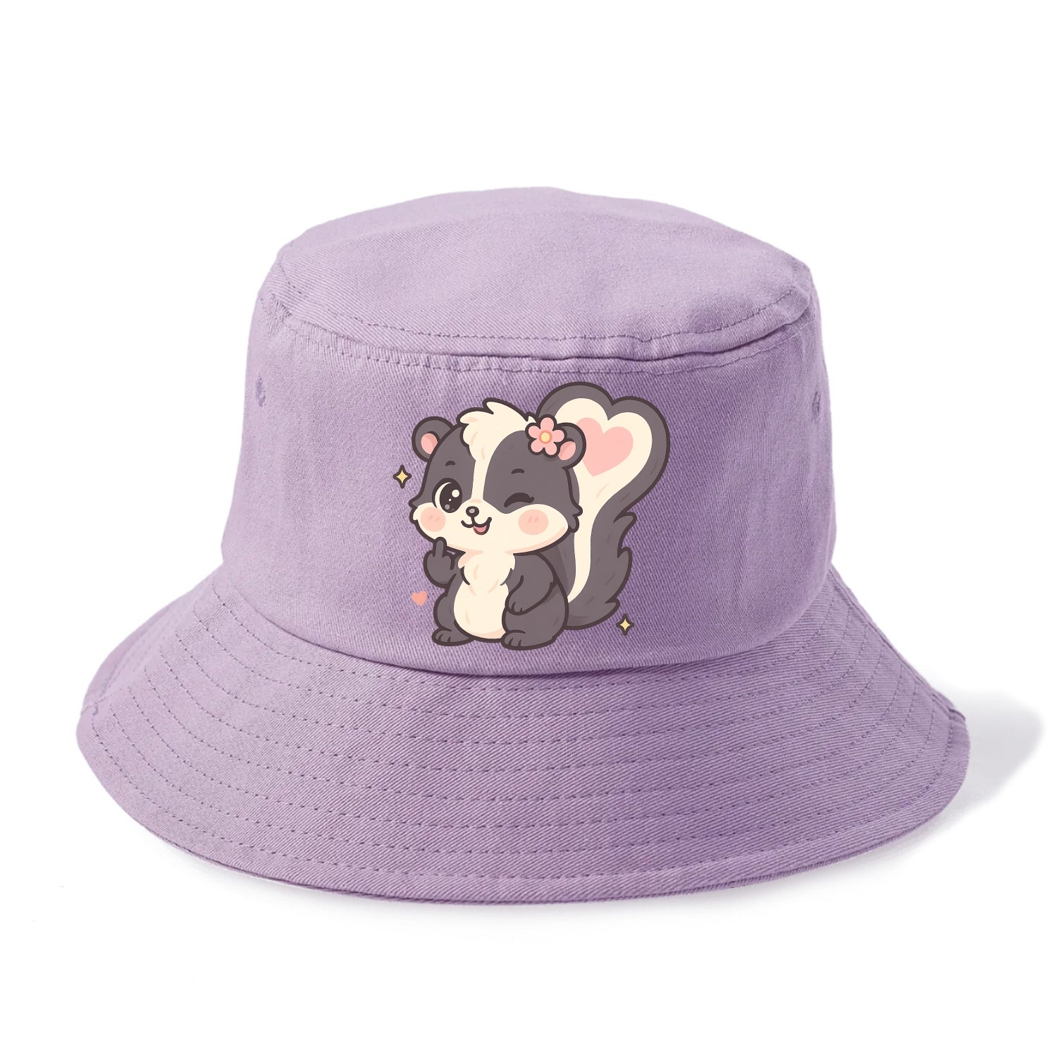 fluffy skunk with heart-shaped tail pattern, one paw up showing sass - Bucket Hat - Purple