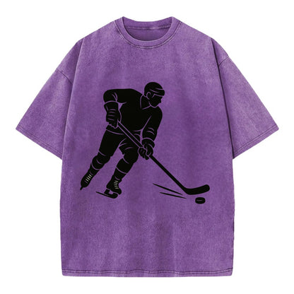 Ice hockey player shooting puck - Vintage T-shirt - Purple