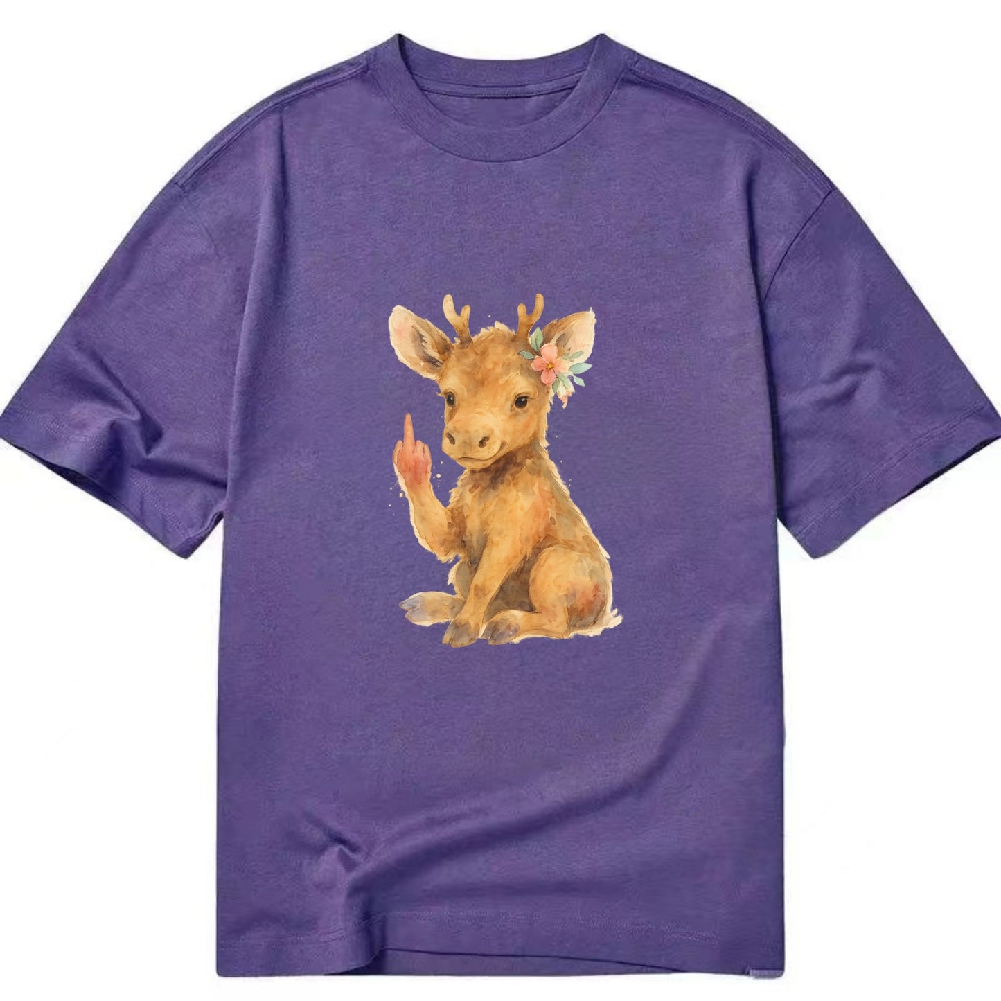 baby moose with adorable tiny antlers, one hoof raised in attitude - Classic T-shirt - Purple