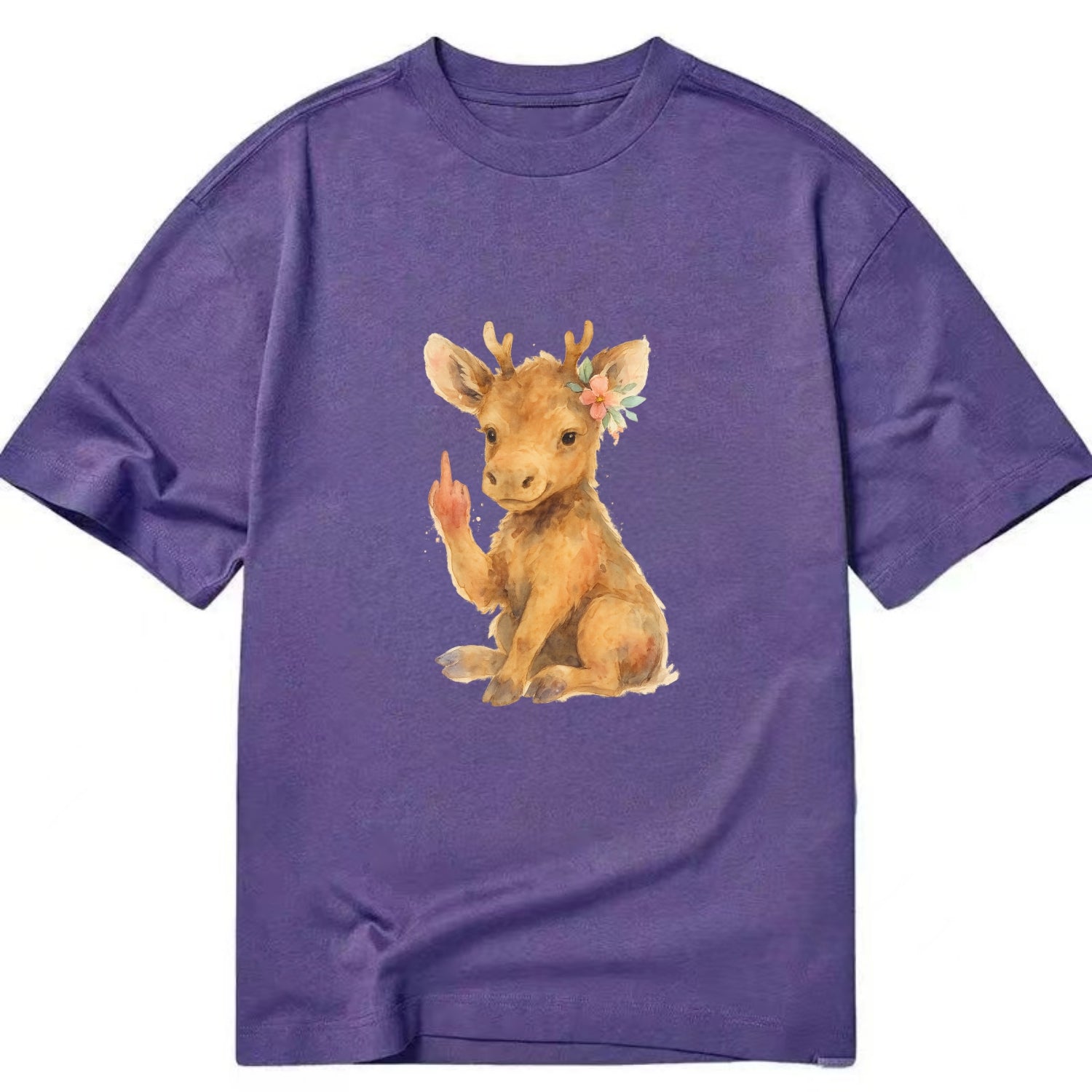 baby moose with adorable tiny antlers, one hoof raised in attitude - Classic T-shirt - Purple