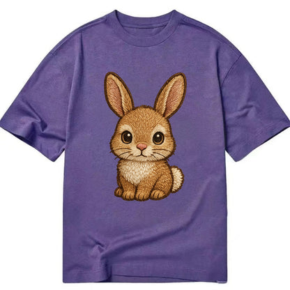 Baby Rabbit - long ears, fluffy white tail, pink nose, large brown eyes, - Classic T-shirt - Purple