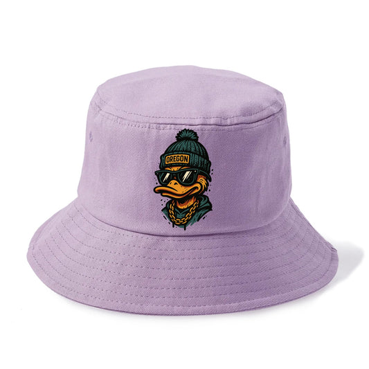 Eugene Duck wearing Oregon beanie with p - Bucket Hat - Purple