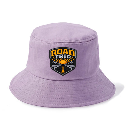 ROAD TRIP - highway and sun in orange and gray , open road - Bucket Hat - Purple