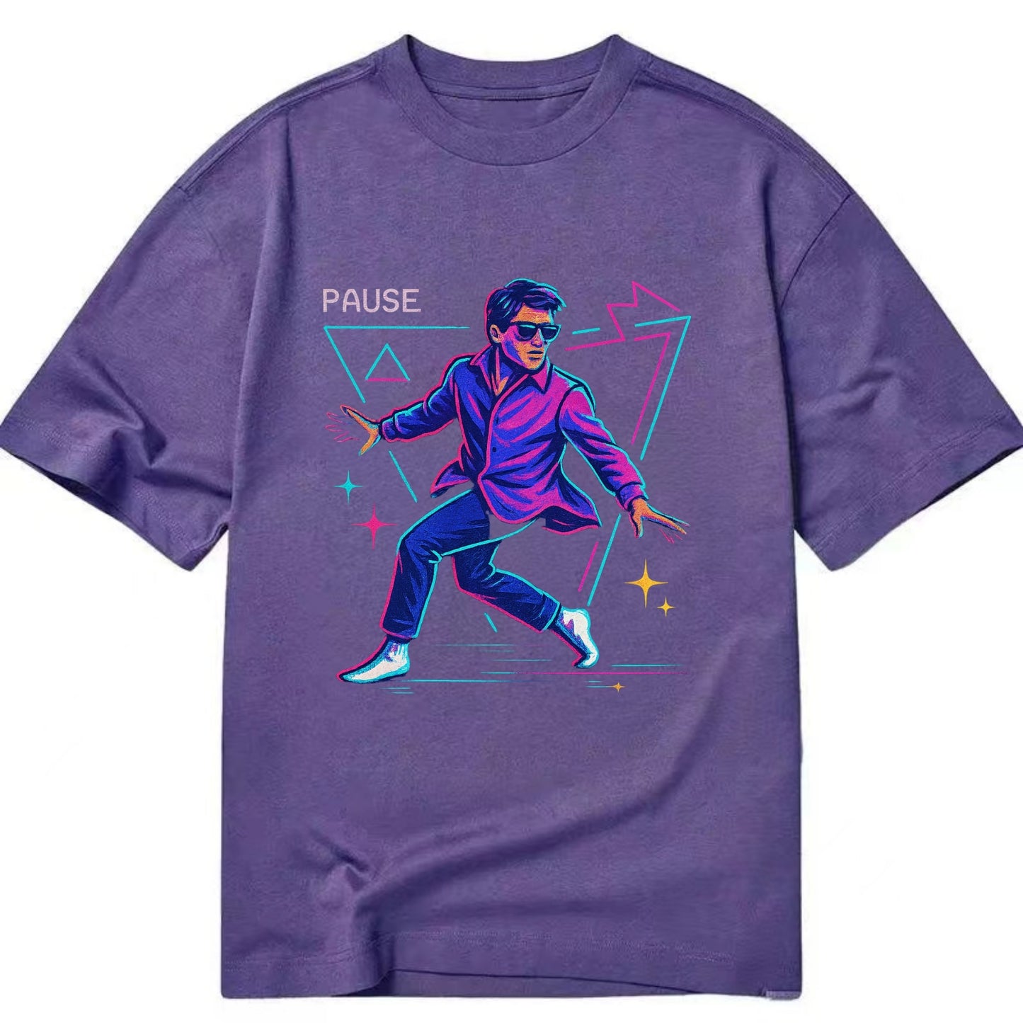 confident figure sliding across polished wooden floor in socks and sunglasses - Classic T-shirt - Purple