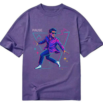 confident figure sliding across polished wooden floor in socks and sunglasses - Classic T-shirt - Purple