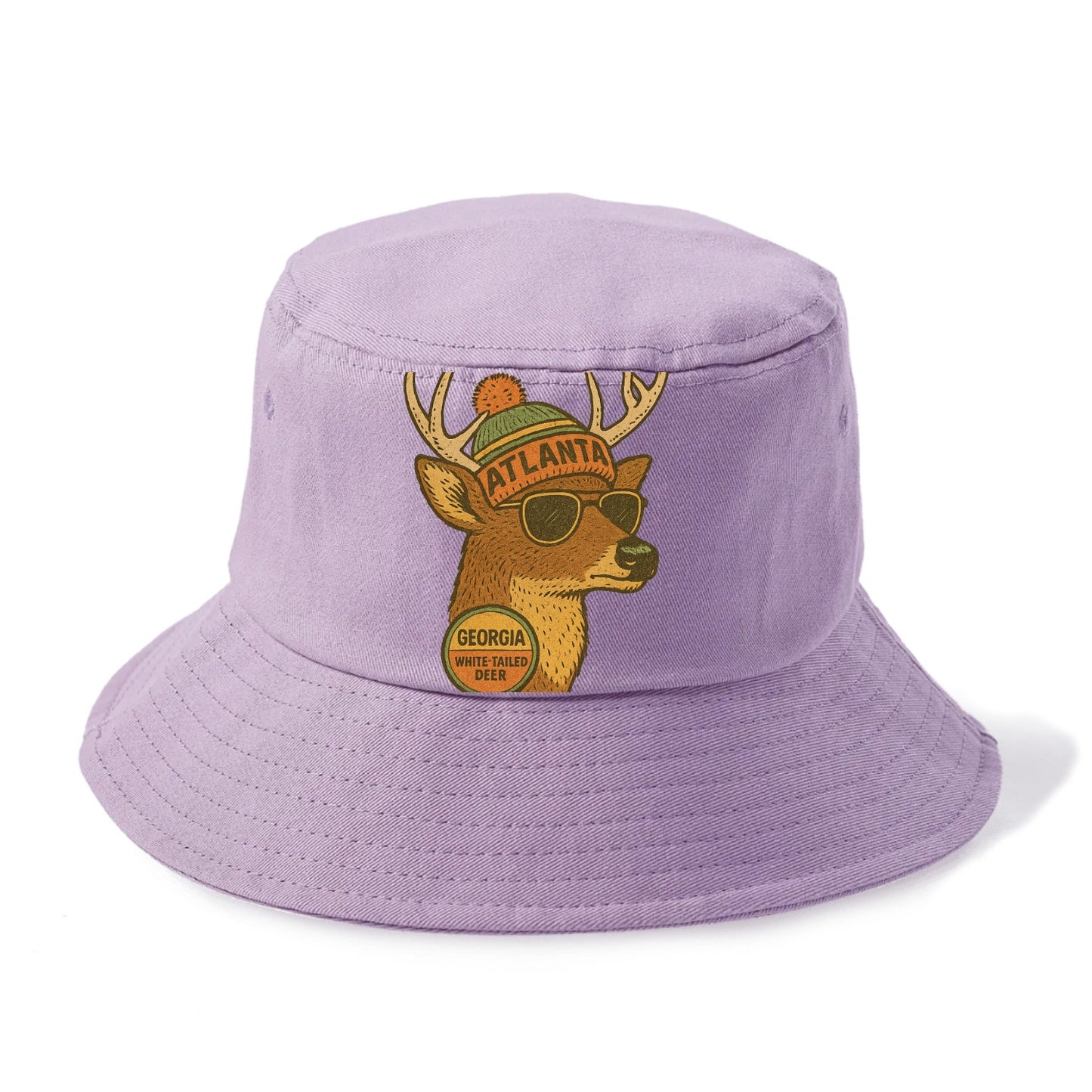 Georgia White-tailed Deer wearing Atlanta beanie with pom pom and wayfarer sunglasses - Bucket Hat - Purple