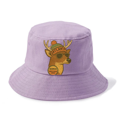 Georgia White-tailed Deer wearing Atlanta beanie with pom pom and wayfarer sunglasses - Bucket Hat - Purple
