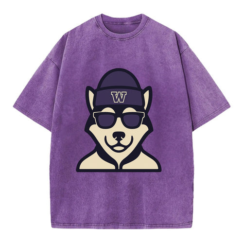 Seattle Husky wearing Washington beanie with W patch - Vintage T-shirt