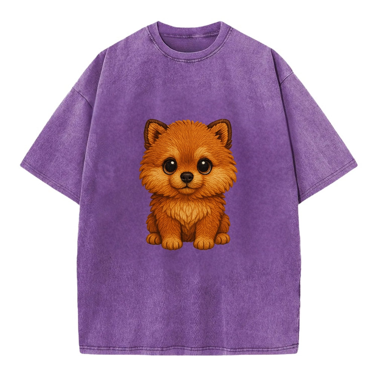 Baby Pomeranian Puppy - fluffy orange ball, fox face, tiny body, bright eyes, - Vintage T-shirt - Purple