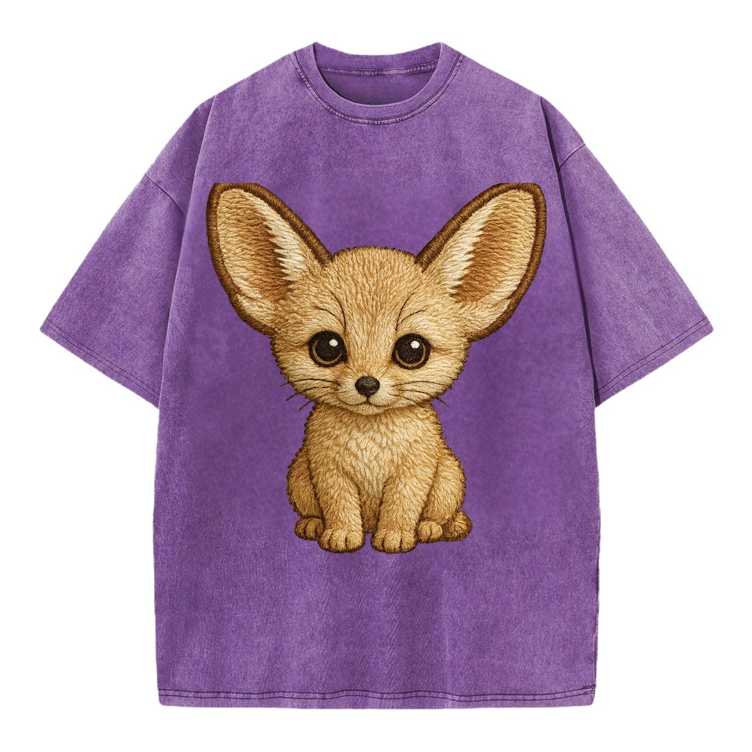 Baby Fennec Fox - huge ears, cream fur, large dark eyes, front-facing, desert baby - Vintage T-shirt - Purple