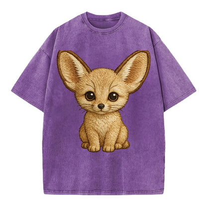Baby Fennec Fox - huge ears, cream fur, large dark eyes, front-facing, desert baby - Vintage T-shirt - Purple