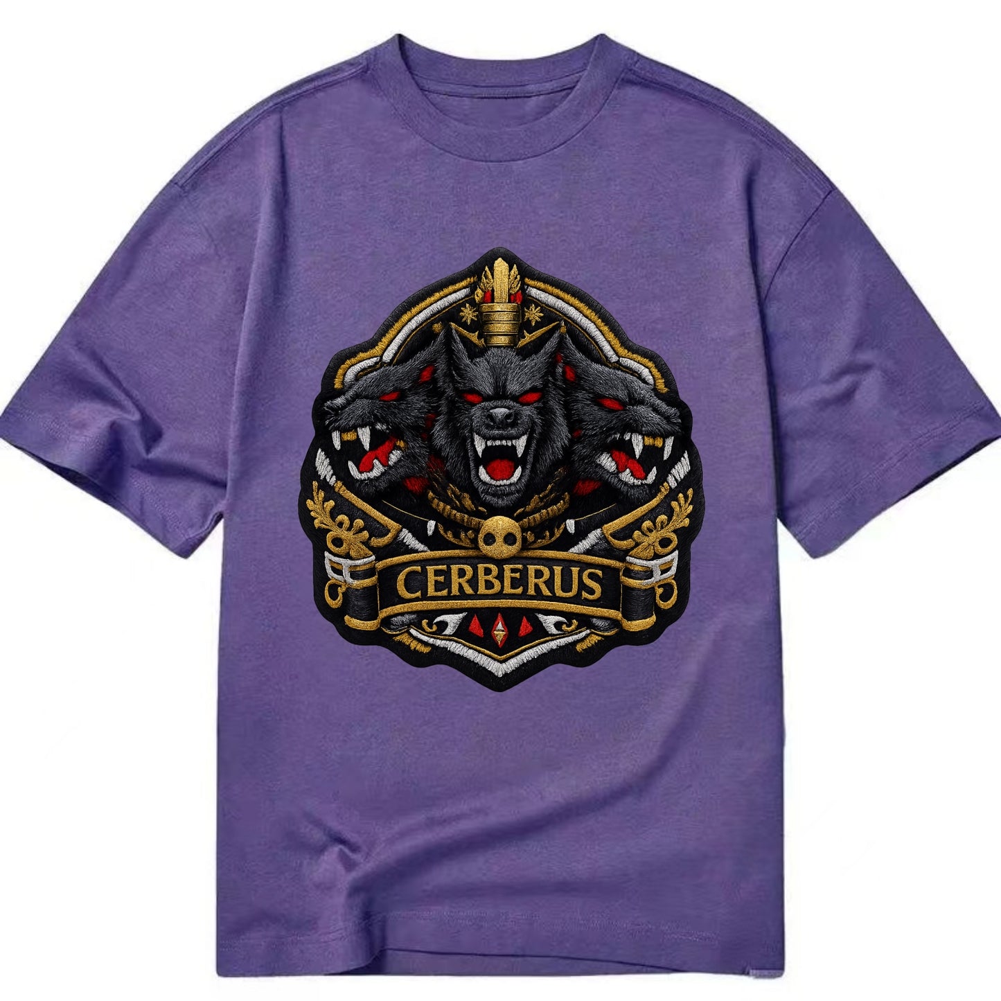 CERBERUS THREE HEADS - triple hound in black and red , underworld - Classic T-shirt - Purple