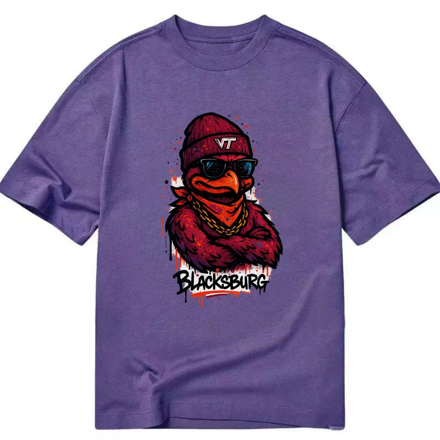 Blacksburg HokieBird wearing Virginia Tech beanie with VT patch - Classic T-shirt - Purple