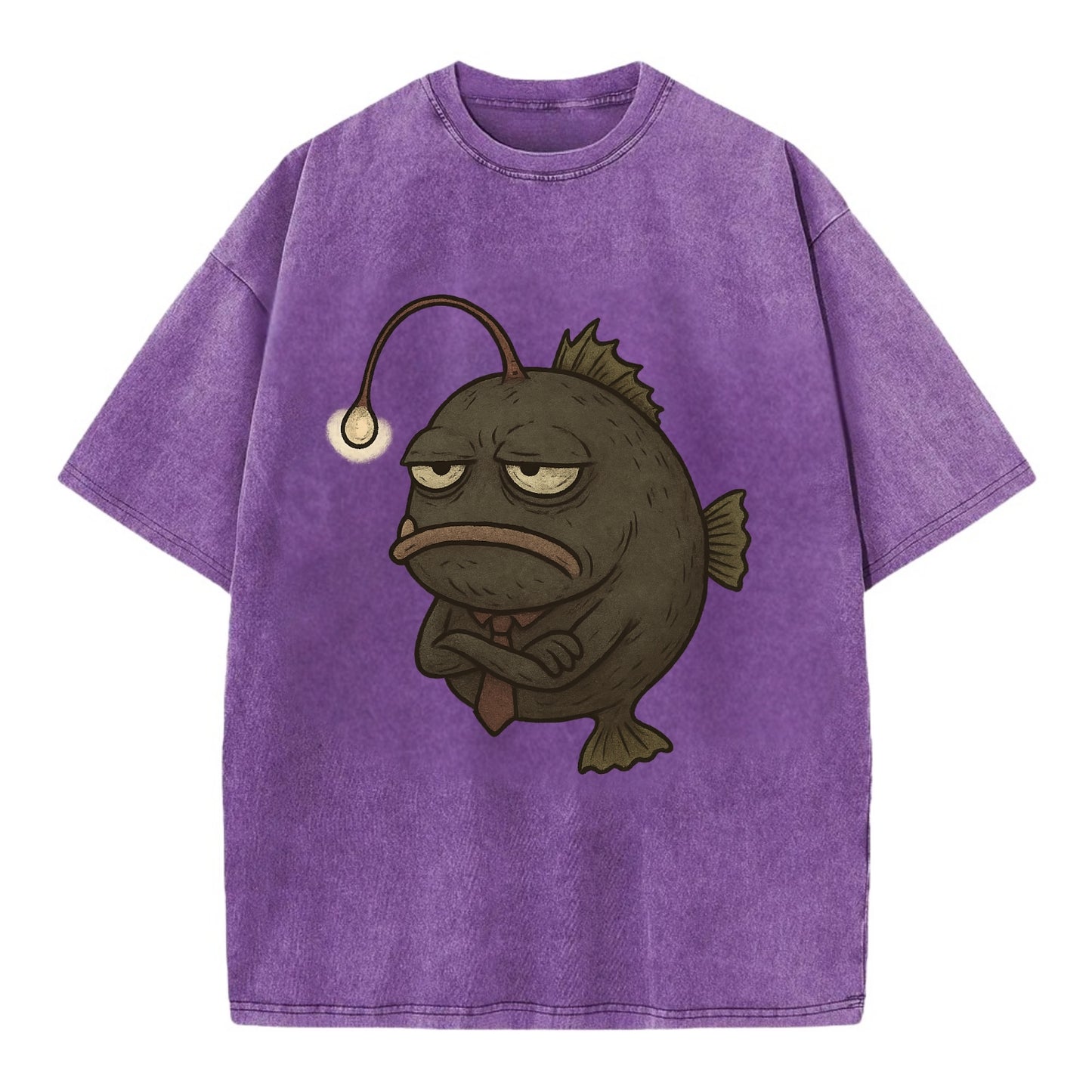 THE ANGLERFISH LURES DISAPPOINTMENT | Dark gray anglerfish with dim light - Vintage T-shirt - Purple