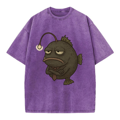 THE ANGLERFISH LURES DISAPPOINTMENT | Dark gray anglerfish with dim light - Vintage T-shirt - Purple