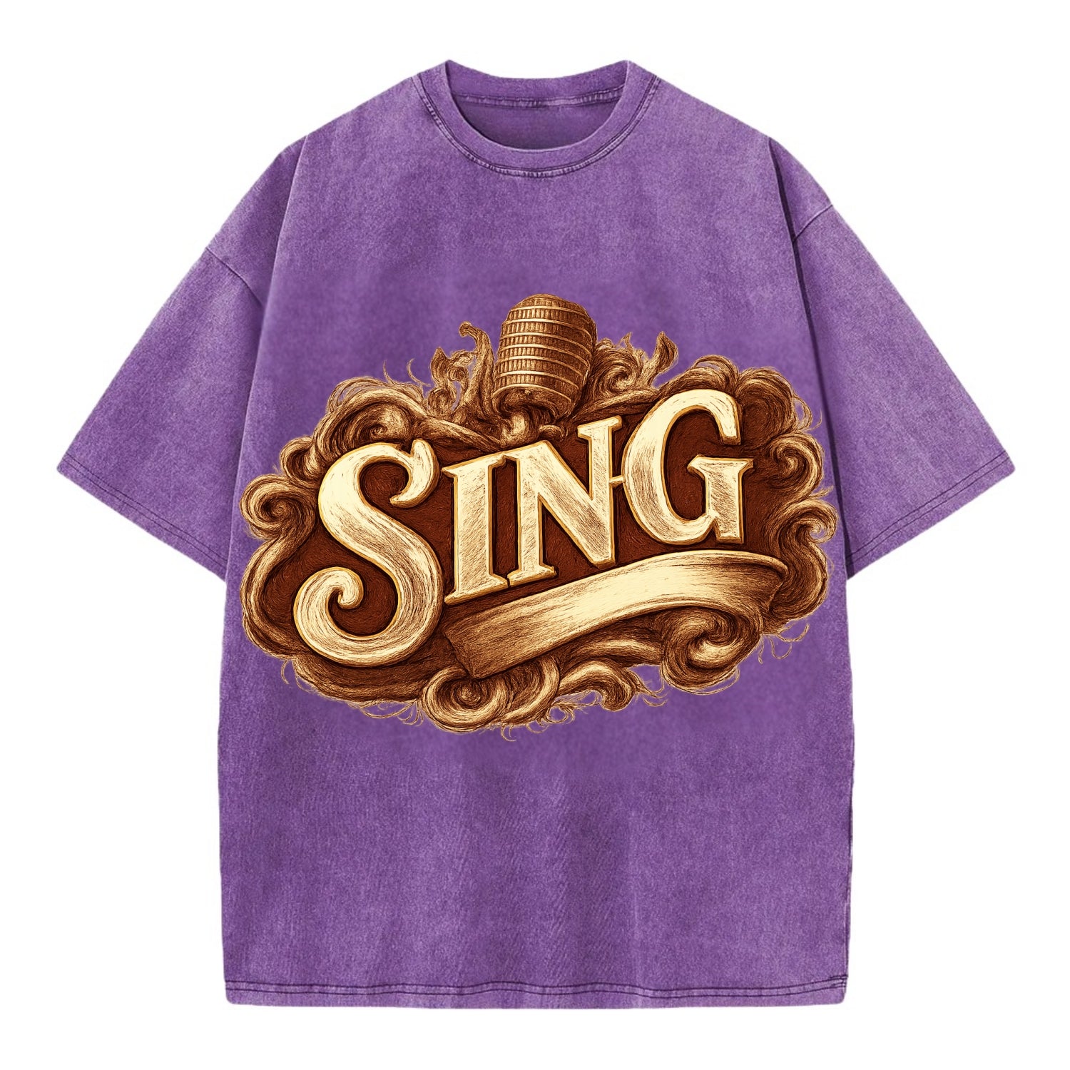 Bold typography design - "SING" - vocal expression, musical soul - Vintage T-shirt - Purple