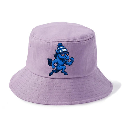 Indianapolis Colt Horse wearing Colts blue and white beanie with pom pom and wayfarer - Bucket Hat - Purple