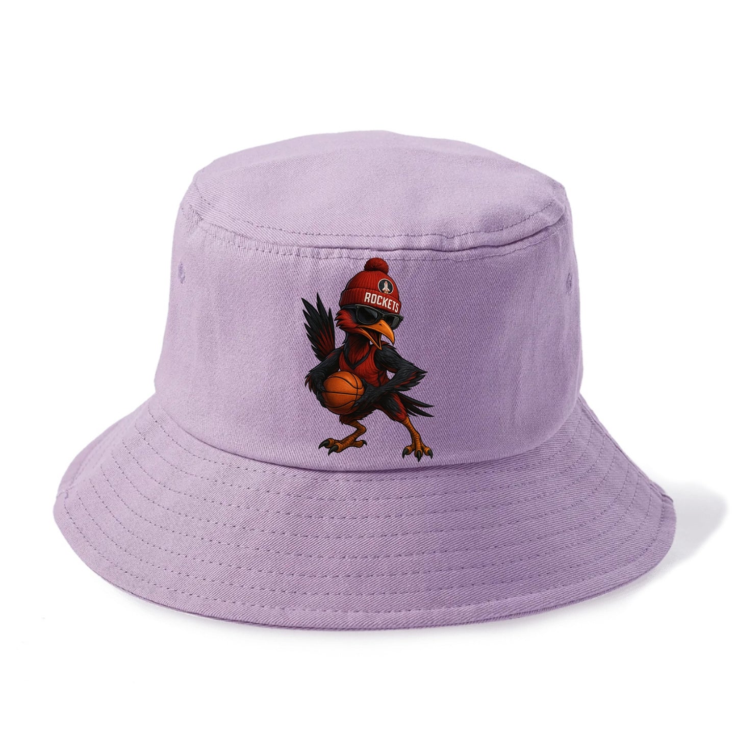 Houston Roadrunner wearing Rockets beanie with launch pad patch and wayfarer sunglasses - Bucket Hat - Purple