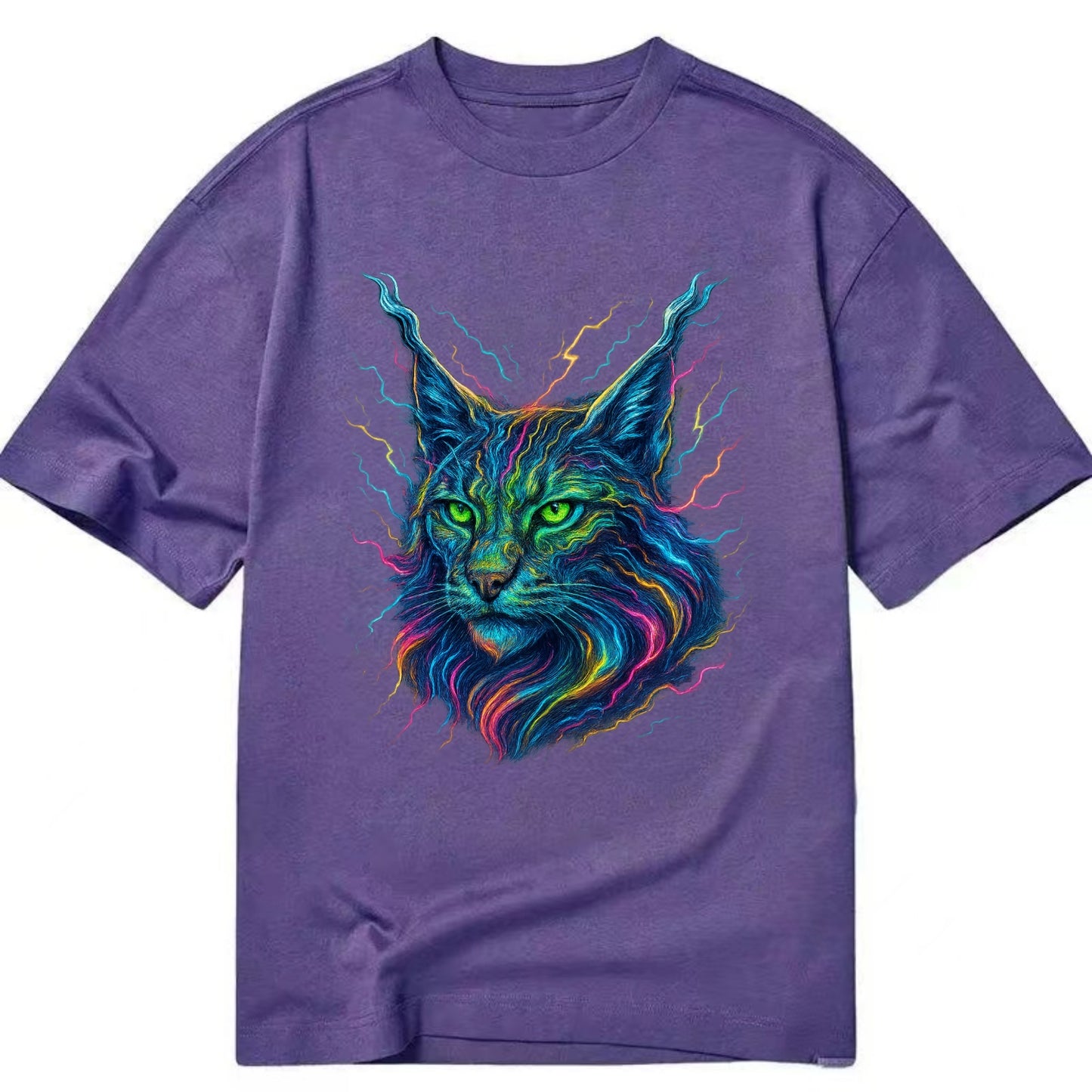 Wild lynx with ear tufts transforming into liquid mercury flows, silver and gold - Classic T-shirt - Purple