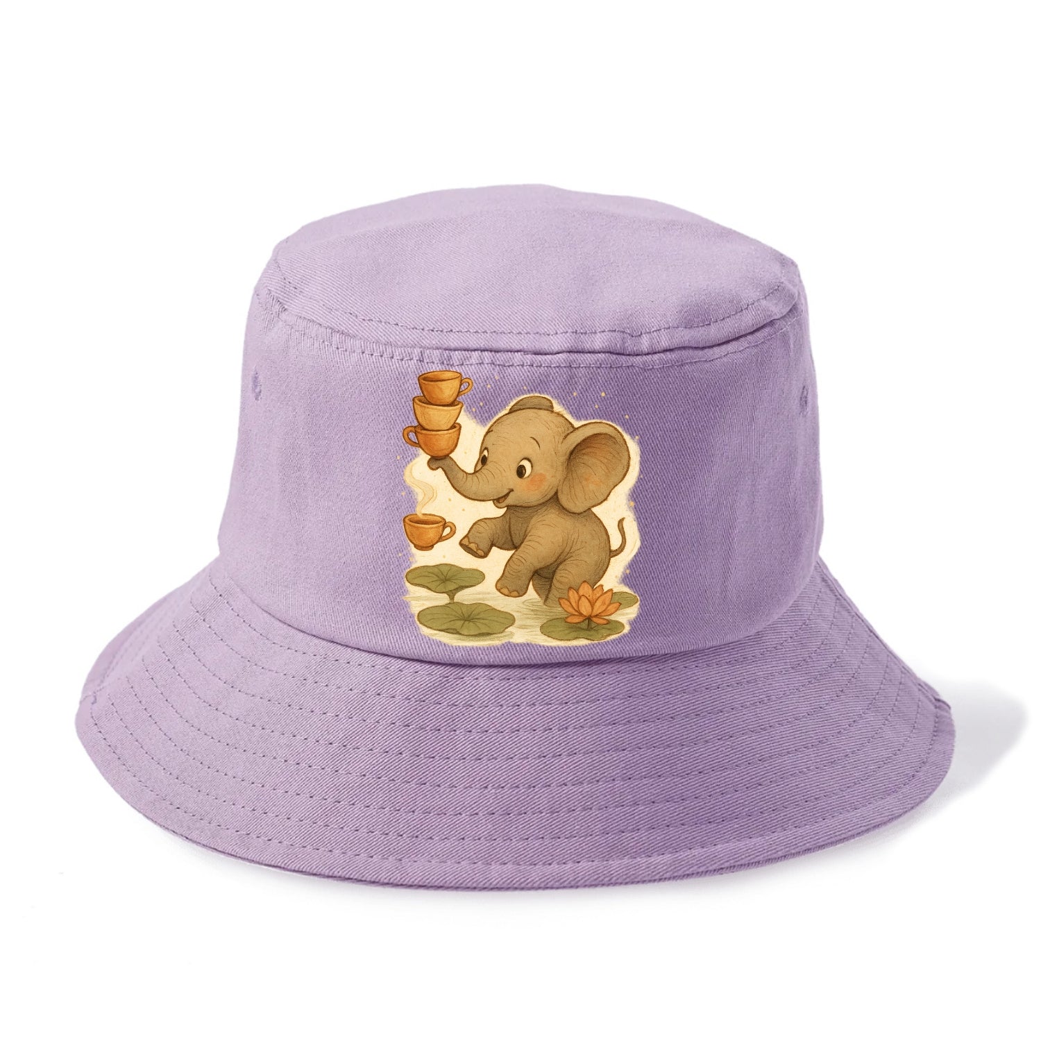 Elephant balancing teacups during a floating tea ceremony beside lotus ponds - Bucket Hat - Purple