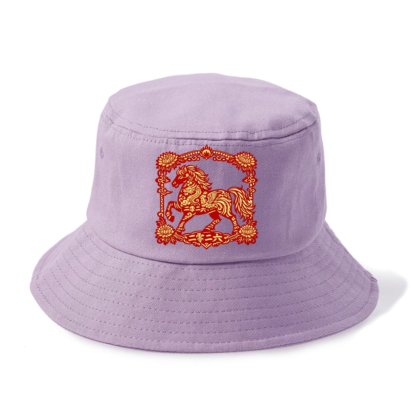 HORSE | Silk style horse design | Gold and silver thread appearance | Phoenix and - Bucket Hat - Purple