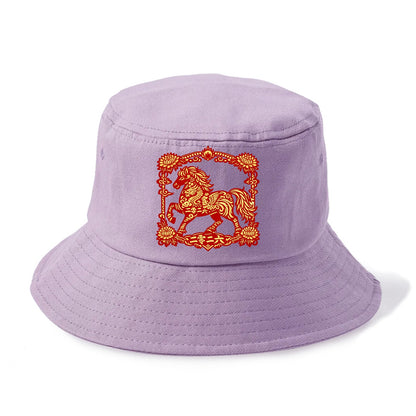 HORSE | Silk style horse design | Gold and silver thread appearance | Phoenix and - Bucket Hat - Purple