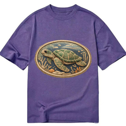SEA TURTLE - swimming turtle in green and blue , ocean life - Classic T-shirt - Purple
