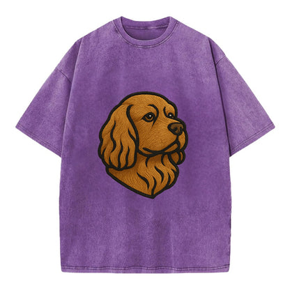 Sussex Spaniel - Golden liver embroidered low-set design - Vintage T-shirt - Purple