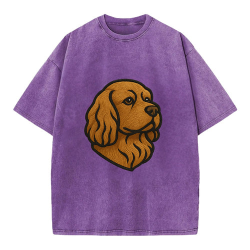 Sussex Spaniel - Golden liver embroidered low-set design - Vintage T-shirt