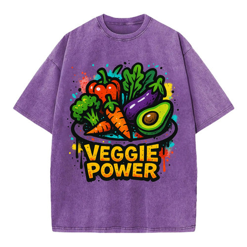 Colorful vegetables and plants on plate - plant-based lifestyle, veggie power - Vintage T-shirt