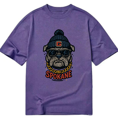 Spokane Bulldog wearing Gonzaga beanie with G patch - Classic T-shirt - Purple