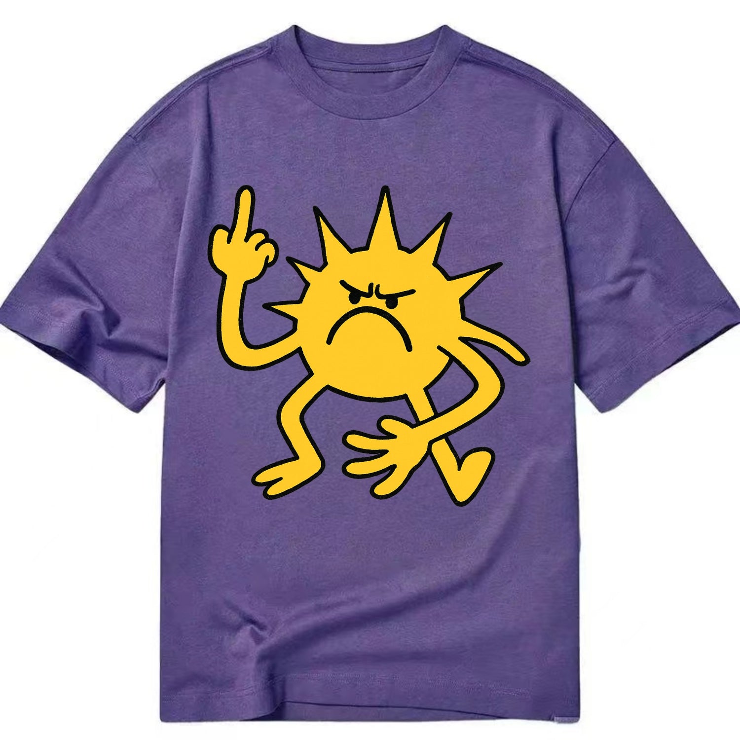 MORNINGS ARE PUNISHMENT | Grumpy sun with middle finger - Classic T-shirt - Purple