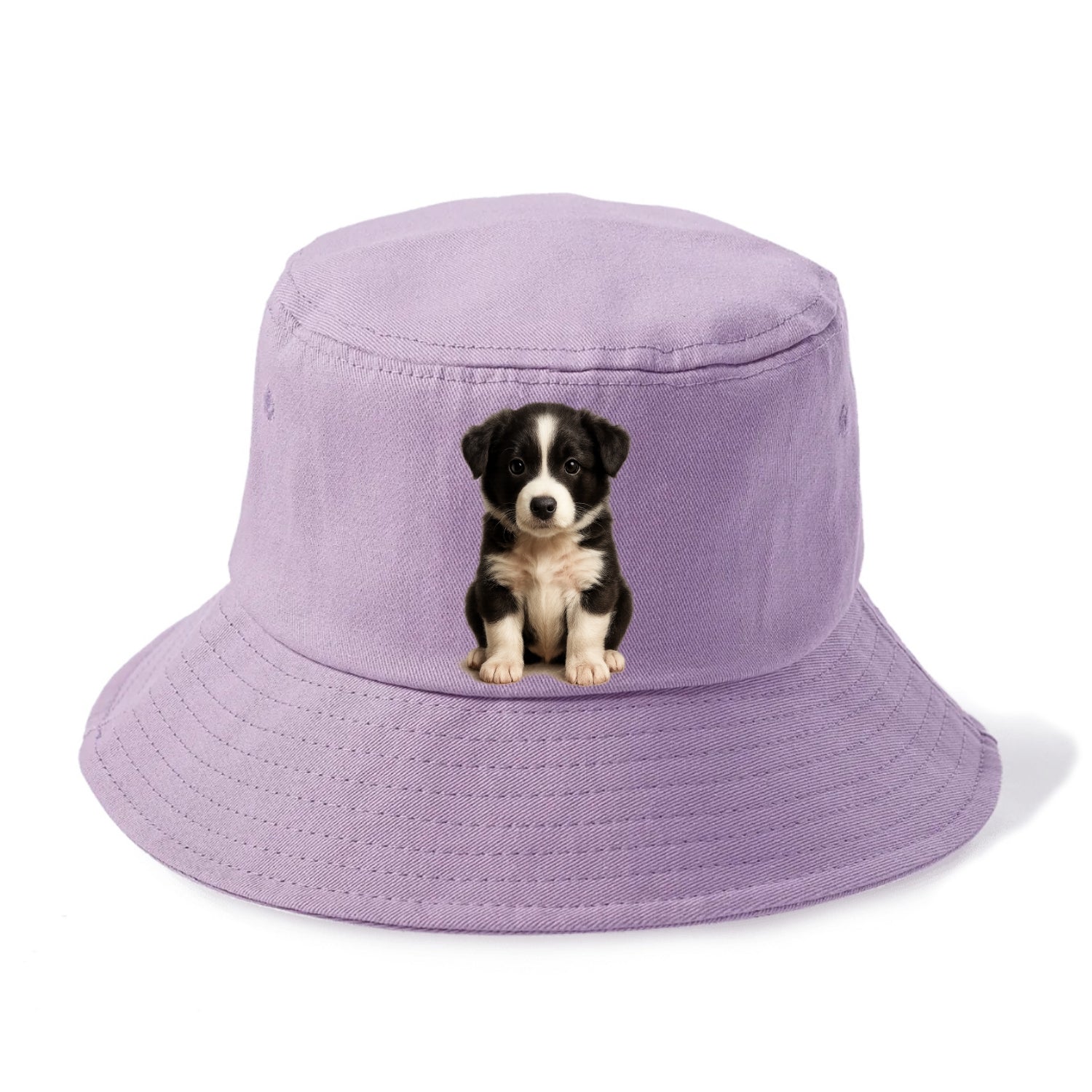 Baby Border Collie Puppy - black and white, intense smart eyes, athletic build, - Bucket Hat - Purple