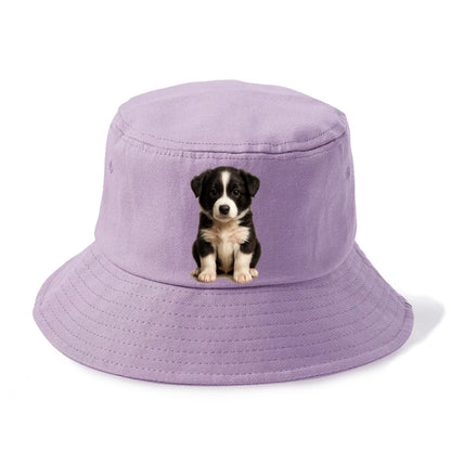Baby Border Collie Puppy - black and white, intense smart eyes, athletic build, - Bucket Hat - Purple