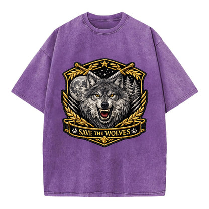 SAVE THE WOLVES - wolf moon in gray , predator protection - Vintage T-shirt - Purple