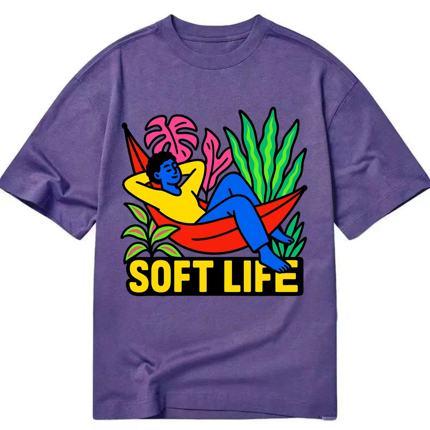 Person relaxing in hammock with plants - "soft life" aesthetic, peaceful living - Classic T-shirt - Purple